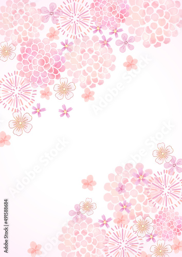 水彩イラスト 桜 牡丹 梅 春のフレーム