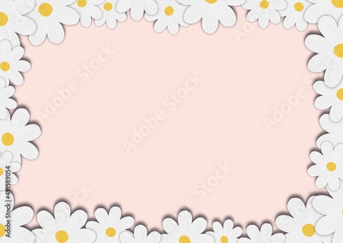 Flower frame. Floral frame with Daisy flowers. Botanical design for cards, invitations, stationery, nursery decor, baby shower 