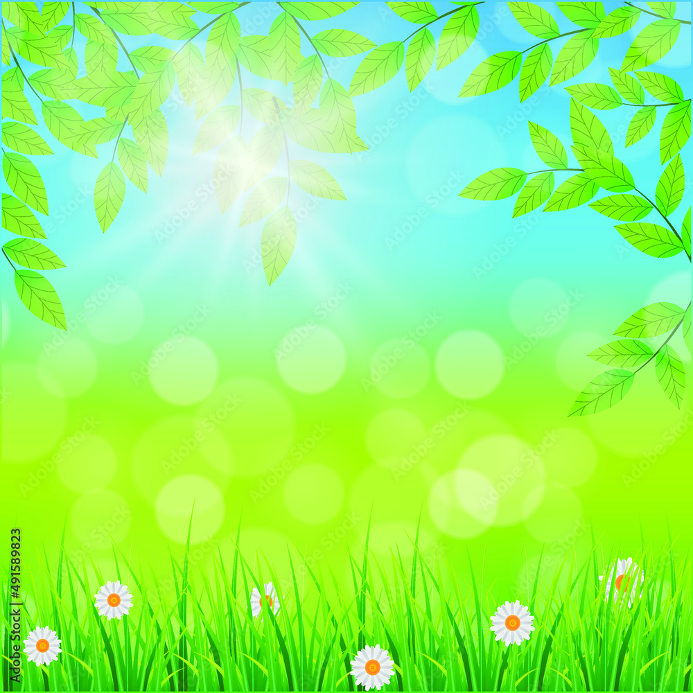 Obraz premium Happy spring day. Vector spring nature background. 