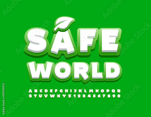 Vector ecologic Emblem Safe World. Modern Font. Artistic Alphabet Letters and Numbers photo