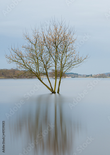 Spring flood in Kaunas, confluence of the Nemunas and the Neris ND1000 Flooded park, trees, city infrastructure. Water level, river spring flood, high water level, 10stop. photo