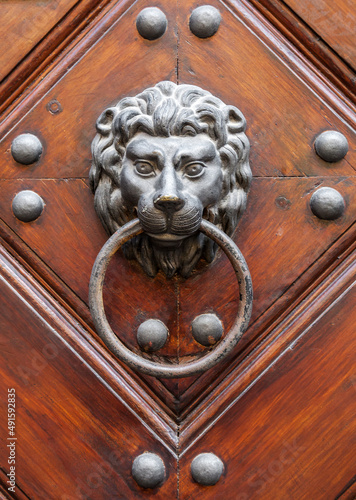 Lion head door knocker in Prague