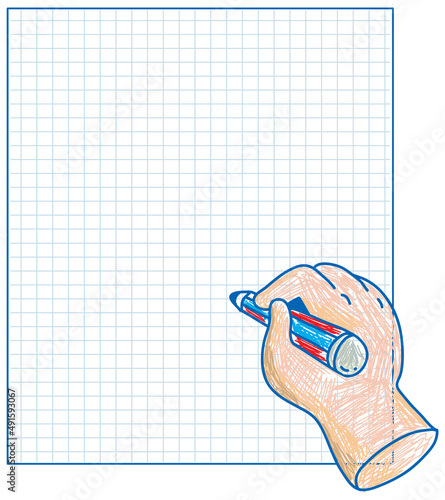 A paper with a doodle design hand and pencil