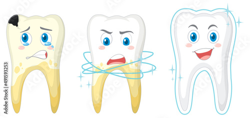 Different teeth condition on white background