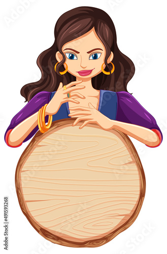 Isolated wooden banner with gypsy woman