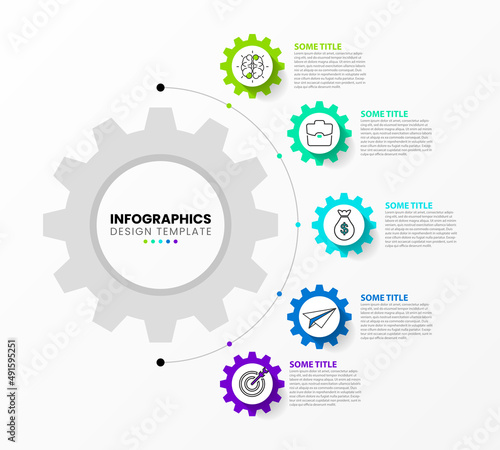 Infographic template with icons and 5 options or steps. Gears