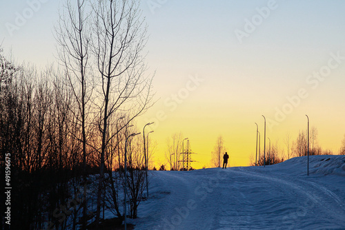 sunset in the snow