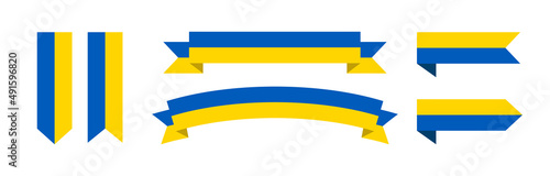 Set of ribbons with ukrainian flag. Stop the war in Ukraine. Pray for Ukraine. Vector illustration