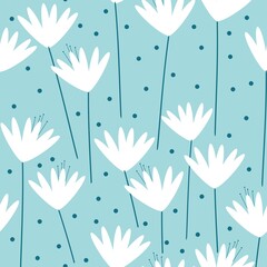 Acrylglasbilder Blau-weiße Muster Vintage Blümchen mit Punkten Hellblau  © Алена Шенбель