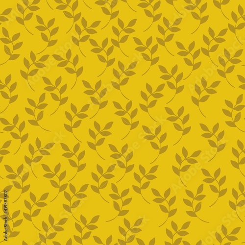 Simple vintage pattern. yellow background  gold plant leaves. Vector texture. Trend print for wallpaper and textiles.