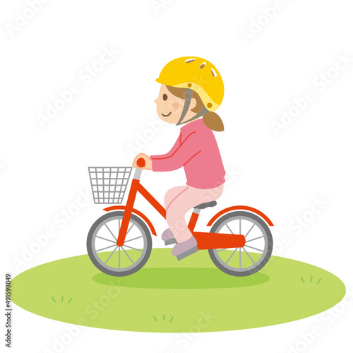 自転車に乗る女の子_地面あり