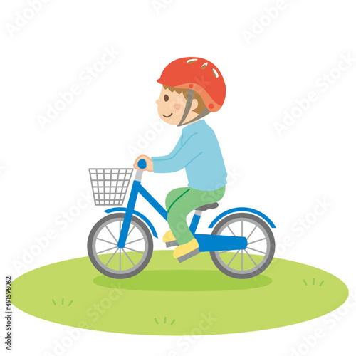 自転車に乗る男の子_地面あり