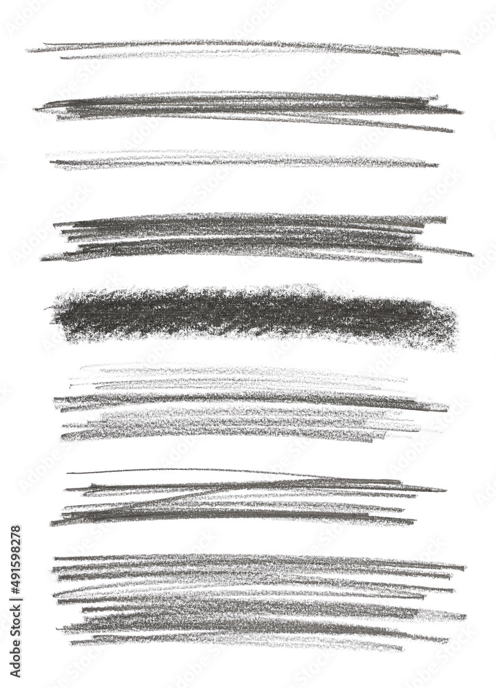 Set lines, shape hatching grunge graphite pencil isolated on white