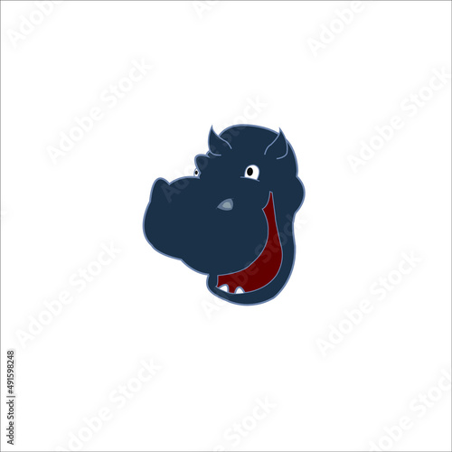 gray cute hippopotamus face isolated on white background