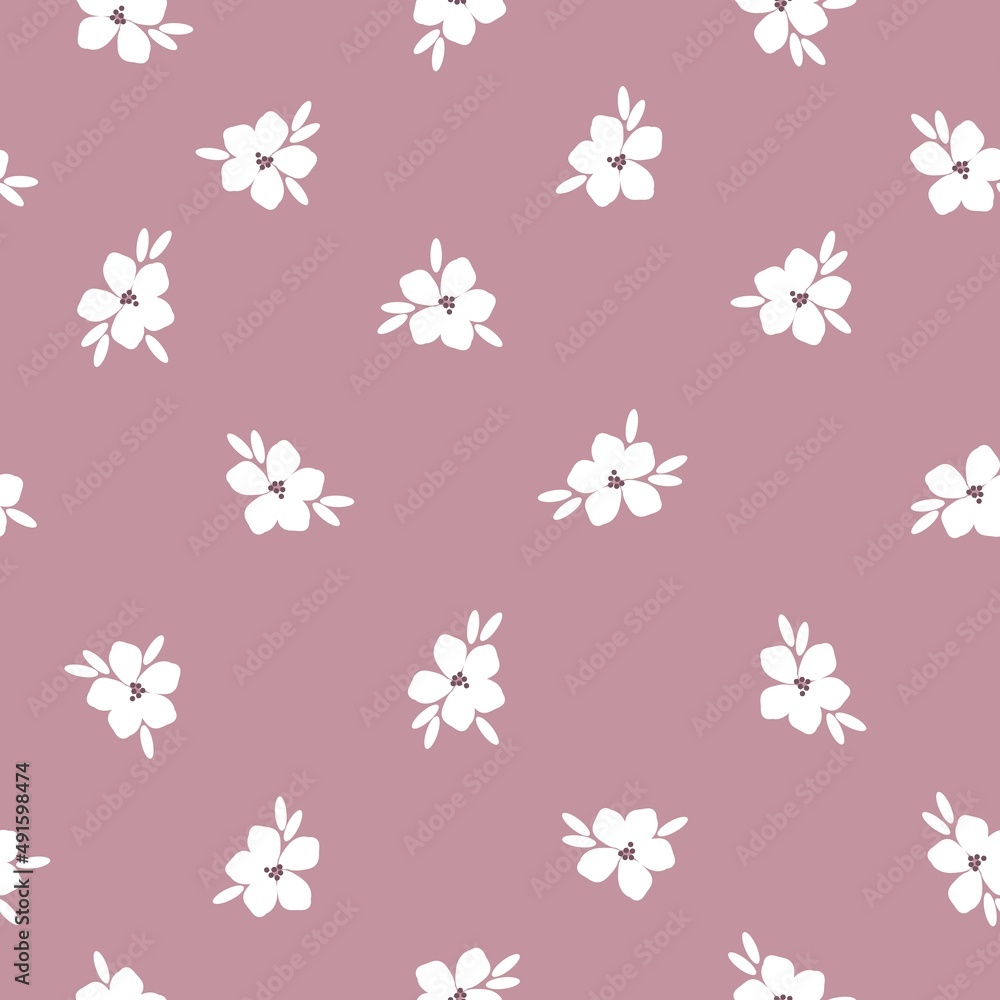 Beautiful vintage pattern. white flowers and leaves . Pink background. Floral seamless background. An elegant template for fashionable prints.
