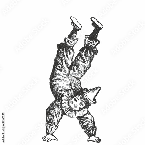 Retro clown acrobat doll. Doodle sketch. Vintage vector illustration.