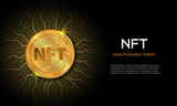 Non fungible token NFT.Technology background with circuit.NFT logo.Crypto currency concept.