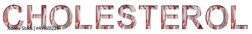 Fresh meat font. The letter R cut out of paper on a background of raw fresh bacon. Set of decorative food fonts.
