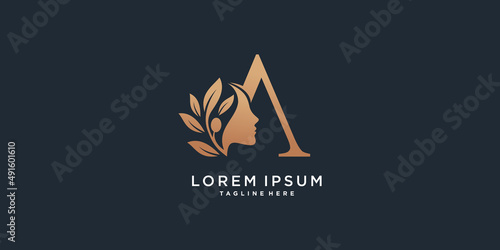 Beauty logo template with letter A concept Premium Vector