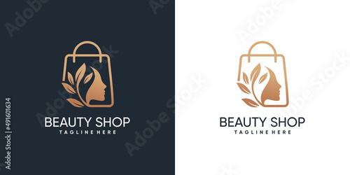 Beauty shop logo template with creative style Premium Vector