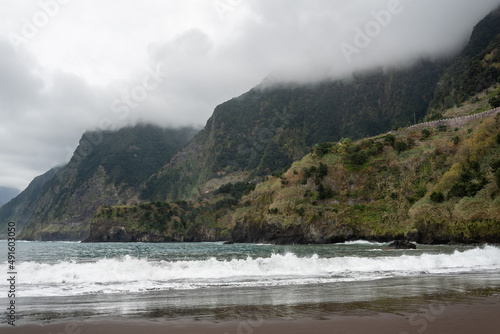 Waves on coast in Madeira Island