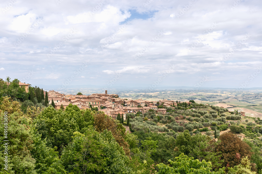 Beautiful view to the city Montalcino on Tuscany hill. Val d'Orcia, Italy