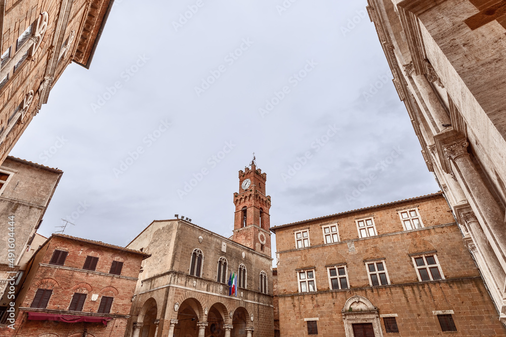Clocktower of the Town Hall of Pienza, Tuscany, Italy