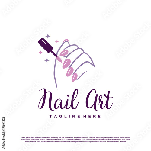 Nail logo design template with creative abstract style Premium Vector