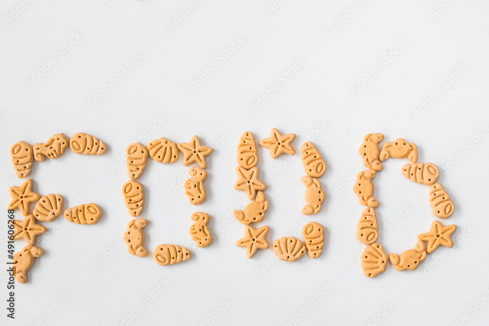 Dog food letter and text, dry food for animals, poppy mixed food Dog food letter and text, dry food for animals, poppy mixed food