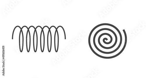 Spiral line vector element or spring swirl shape as circle wire snail graphic cartoon fun decoration illustration isolated line outline stroke art, black whirlpool or twirl hypnotic effect cord