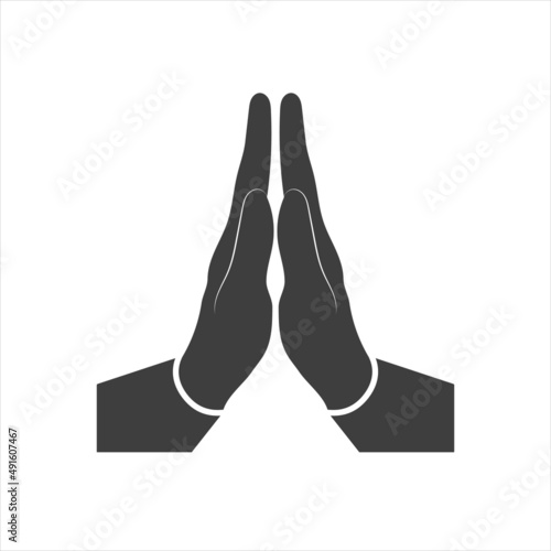 Hands namaste sign on white background. EPS 10