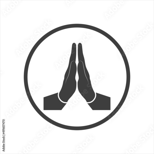 Hands namaste sign on white background. EPS 10