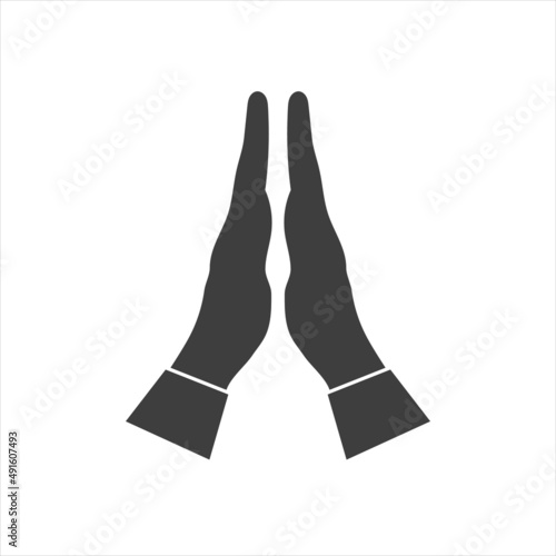 Hands namaste sign on white background. EPS 10