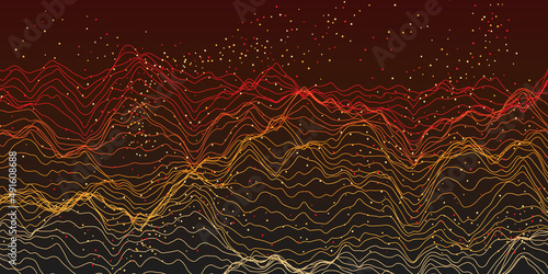 Dark Wavy Transparent 3D Surface, Terrain with Spotted  Background - Three Dimensional Digital Generative Art, Editable Vector Design Template