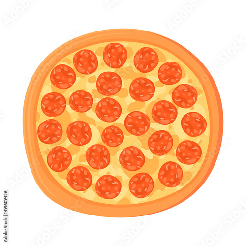 Cartoon traditional italian pepperoni pizza illustration. Fast food, junkfood concept. Isolated on white background.