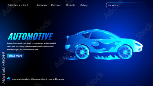 Automotive landing page with glow in the dark style