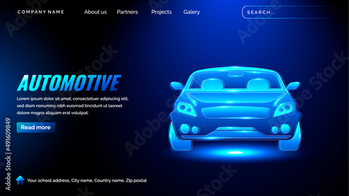 Automotive landing page with glow in the dark style