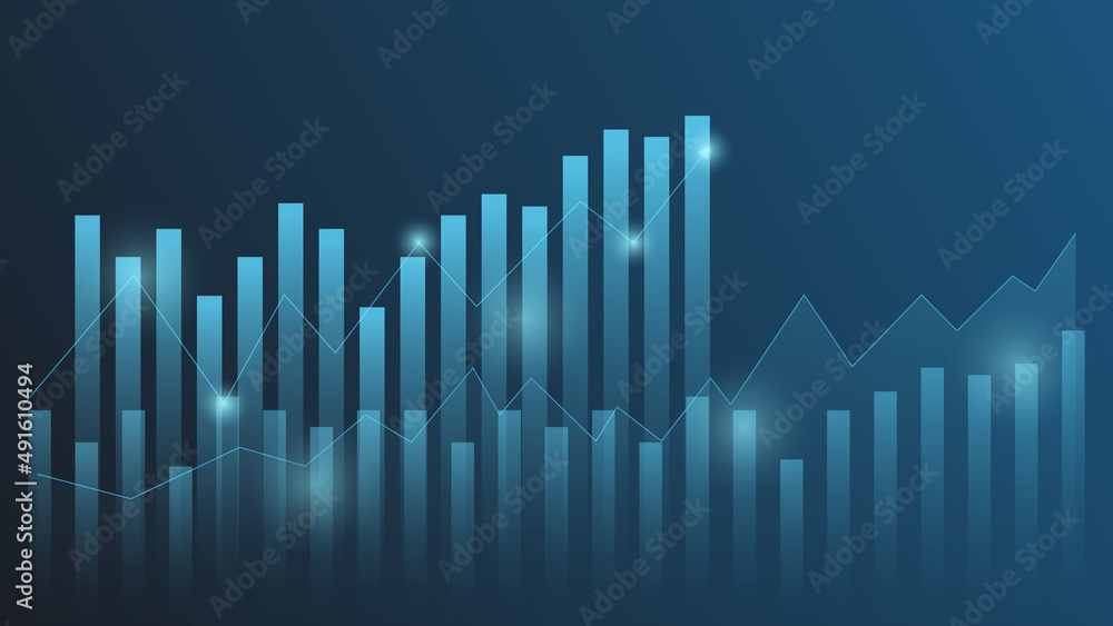 bar chart with line graph indicator show stock market price or financial investment profit. business planning management background concept