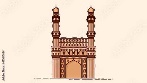 Charminar architecture isolated on light pink background vector image. photo