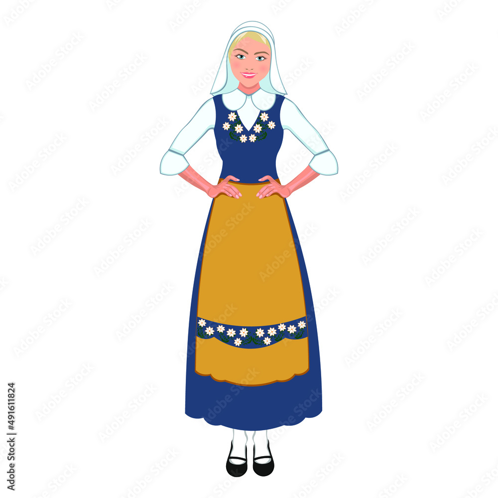 Woman in national Swedish costume. Vector illustration