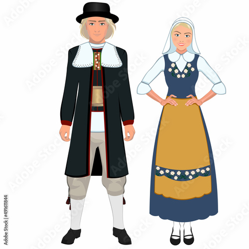 A man and a woman in national Swedish costumes. Vector illustration