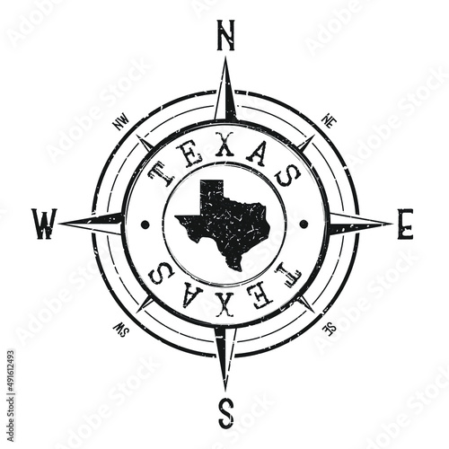 Texas, USA Stamp Map Compass Adventure. Illustration Travel Country Symbol. Seal Expedition Wind Rose Icon.