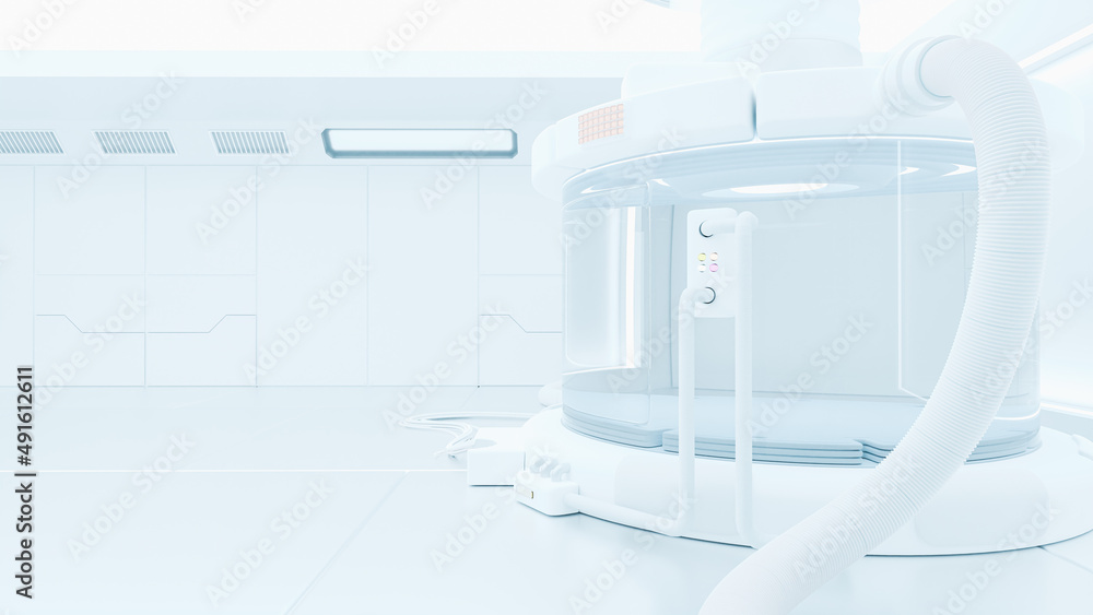 Scientific laboratory or empty white room. Technology background and science concept. 3D Render.