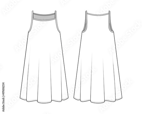 Fashion technical drawing of A-line jersey tank dress