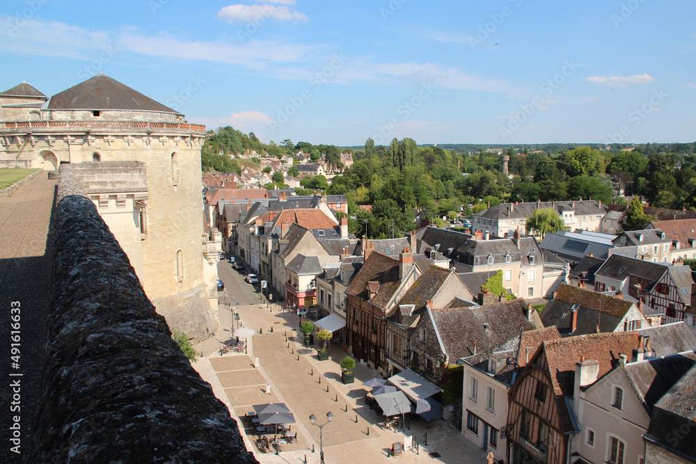 rampart of a medieval castle and houses in amboise (france)