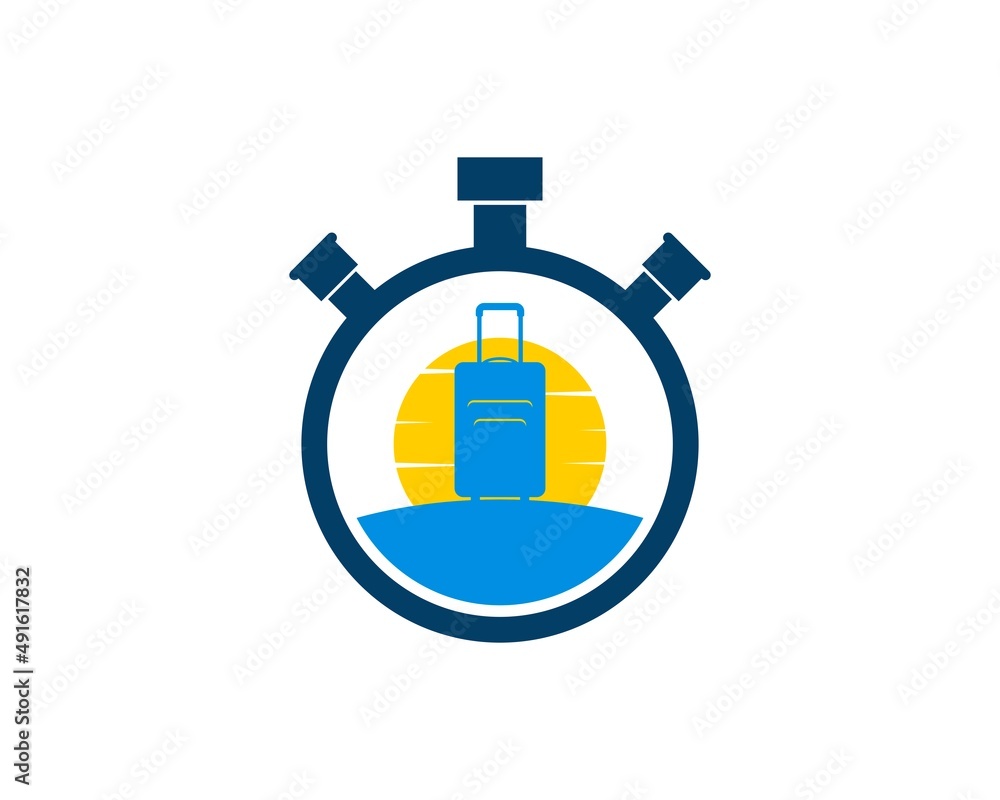 Stopwatch timer with travel bag and sunset inside Stopwatch timer with travel bag and sunset inside