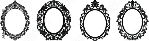 Set of black oval vintage frames, design elements. Vector.