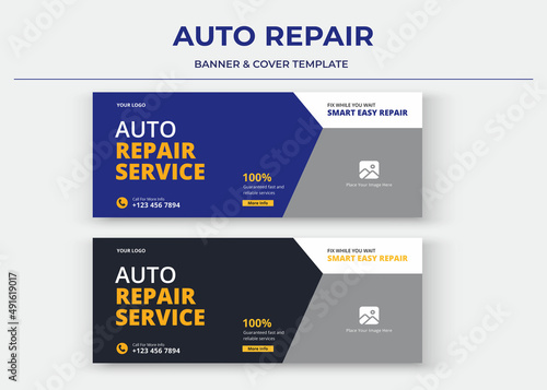 Auto repair service Banner, Auto repair social media cover, banner, thumbnail