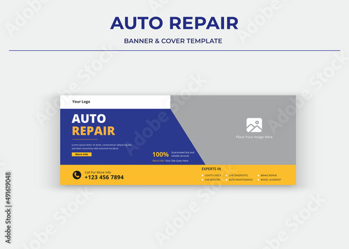 Auto repair service Banner, Auto repair social media cover, banner, thumbnail