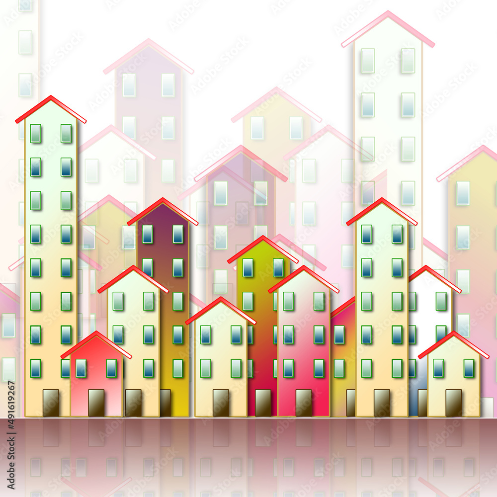 Colored urban agglomeration of a suburb - concept illustration against a white background